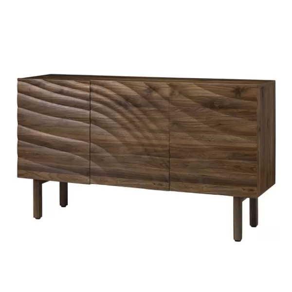 Cabinets & Sideboards-Kirkland's Home Wavy Wood 3-Door Sideboard Cabinet Brown