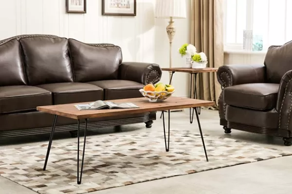 Coffee Tables-Kirkland's Home Weather Fir Wood And Hairpin Legs Coffee Table