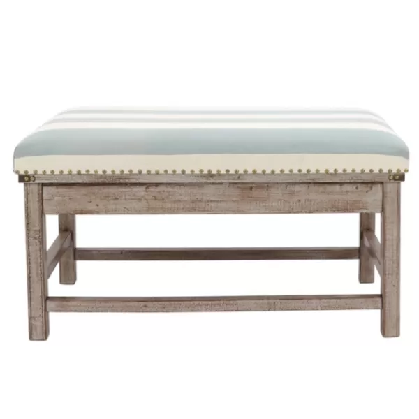 Benches & Ottomans-Kirkland's Home Weathered Blue And White Striped Bench Blue/White