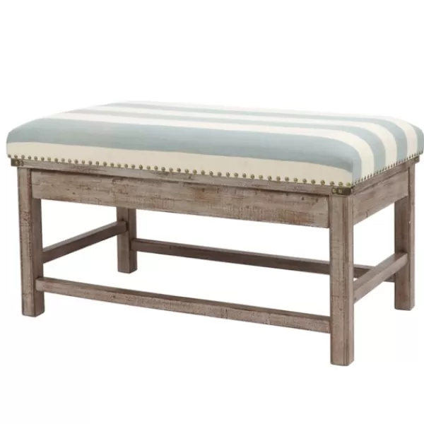 Benches & Ottomans-Kirkland's Home Weathered Blue And White Striped Bench Blue/White