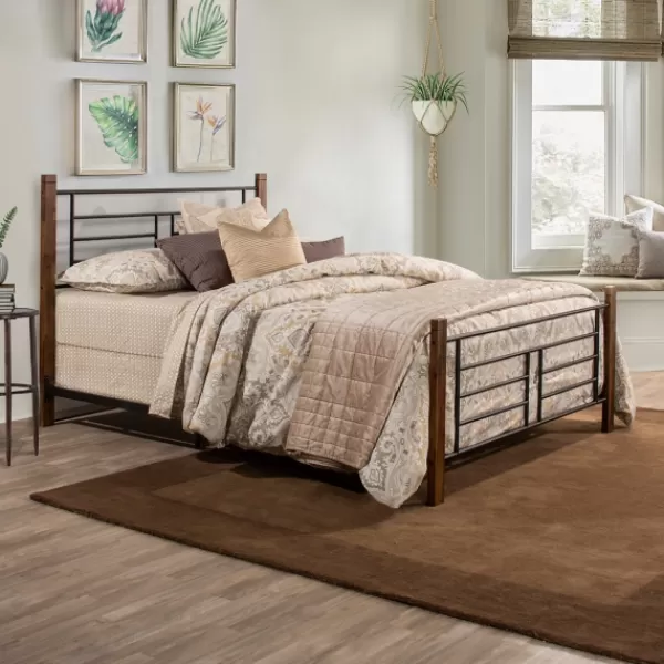 Beds & Headboards-Kirkland's Home Weathered Brown Farmhouse Queen Bed Black/Brown