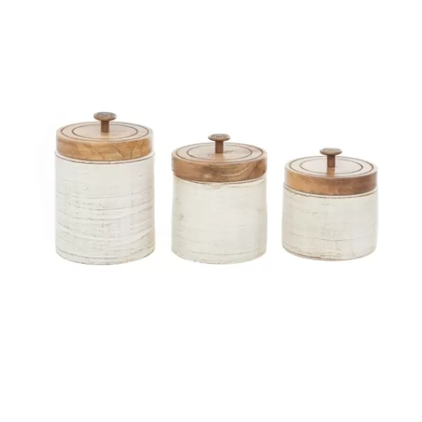 Decorative Bowls & Jars-Kirkland's Home Weathered Ivory Jars With Wooden Lids, Set Of 3 Ivory/Tan