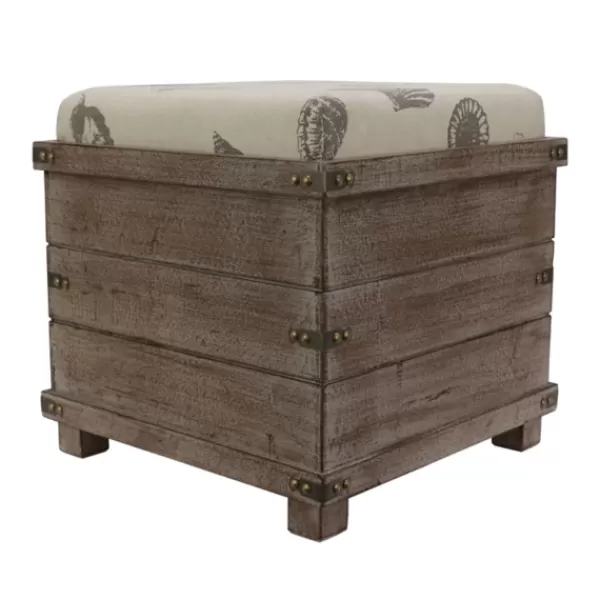 Benches & Ottomans-Kirkland's Home Weathered Square Seashell Storage Ottoman Tan/Blue