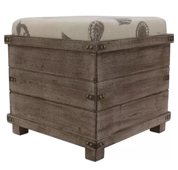 Benches & Ottomans-Kirkland's Home Weathered Wood Seashell Storage Ottoman Brownb/Tan