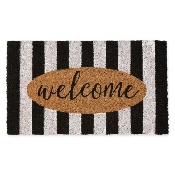 Doormats-Kirkland's Home Welcome Cabana Stripe Coir Doormat Tan/Black/White