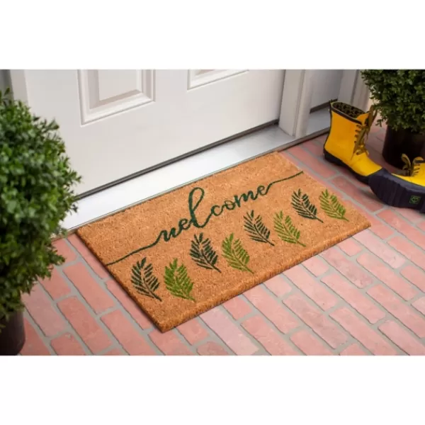 Doormats-Kirkland's Home Welcome Fern Doormat Tan/Black/Green