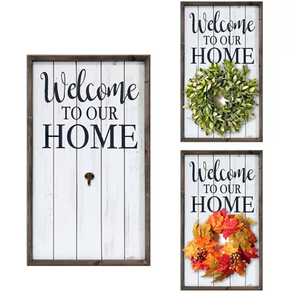 Wall Quotes & Signs-Kirkland's Home Welcome Interchangeable Wreath Wall Plaque White/Black