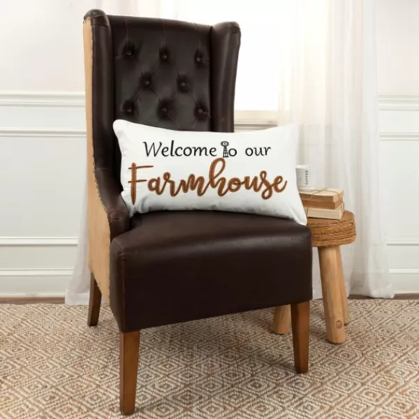 Pillows-Kirkland's Home Welcome To Our Farmhouse Lumbar Pillow White/Black/Brown