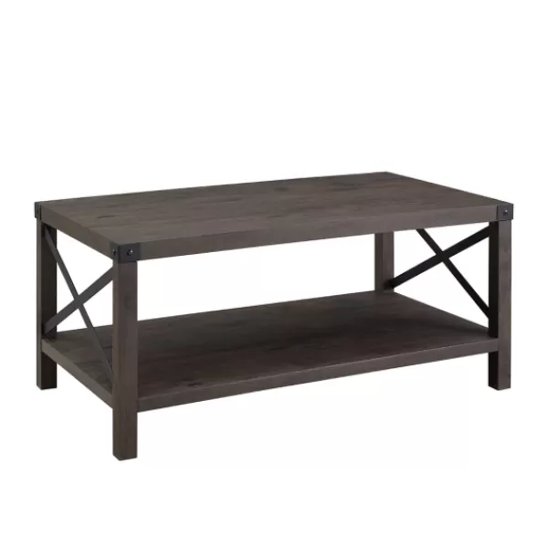 Coffee Tables-Kirkland's Home Wenge Brown X-Frame Coffee Table Gray/Brown/Black