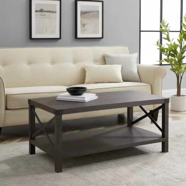 Coffee Tables-Kirkland's Home Wenge Brown X-Frame Coffee Table Gray/Brown/Black