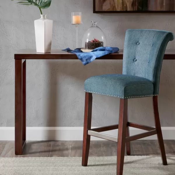 Bar Stools & Counter Height Stools-Kirkland's Home Wesley Tufted Bar Stool With Nailhead Trim Blue