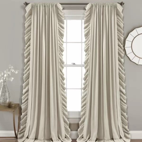 Curtains & Drapes-Kirkland's Home Wheat Reyna Ruffle Curtain Panel Set, 95 In. Tan