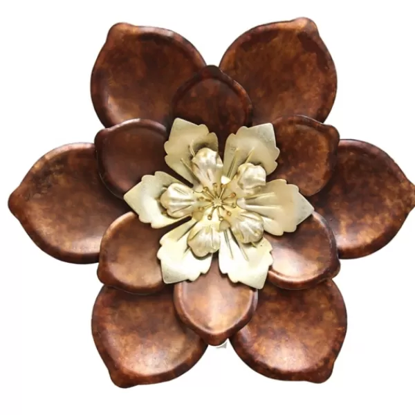 Wall Plaques-Kirkland's Home Whimsical Flower Metal Wall Plaque Brown/Gold