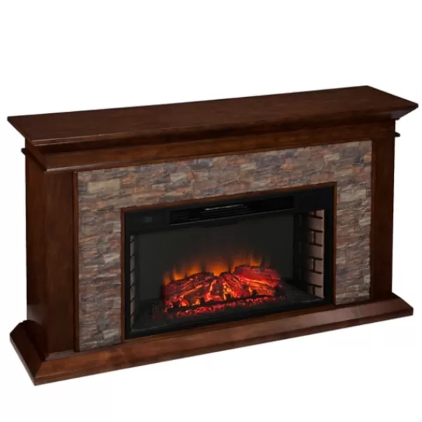 Tv Stands & Media Consoles-Kirkland's Home Whisky Maple And Stone Electric Fireplace Brown