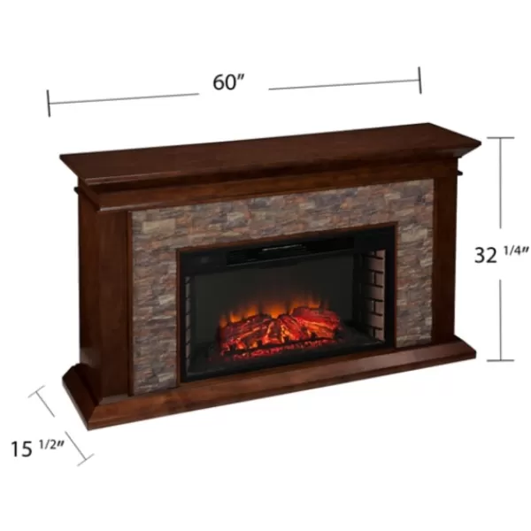 Tv Stands & Media Consoles-Kirkland's Home Whisky Maple And Stone Electric Fireplace Brown