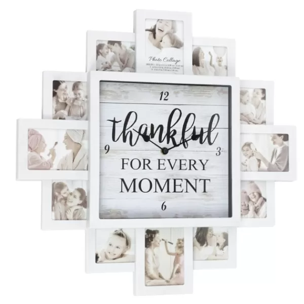 Clocks-Kirkland's Home White 12 Photo Frame Collage Thankful Clock