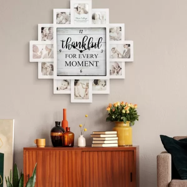 Clocks-Kirkland's Home White 12 Photo Frame Collage Thankful Clock