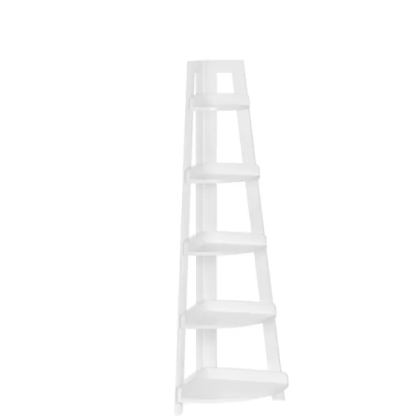 Bookshelves-Kirkland's Home White 5-Tier Corner Ladder Bookshelf