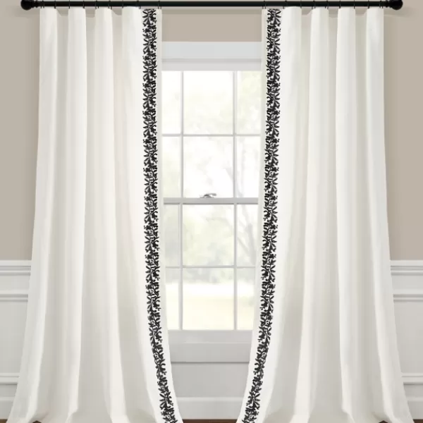 Curtains & Drapes-Kirkland's Home White And Black Embroidered Curtain Panel, 84 In. White/Black