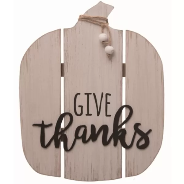 Statues & Figurines-Kirkland's Home White And Black Give Thanks Slatted Wood Pumpkin White/Black