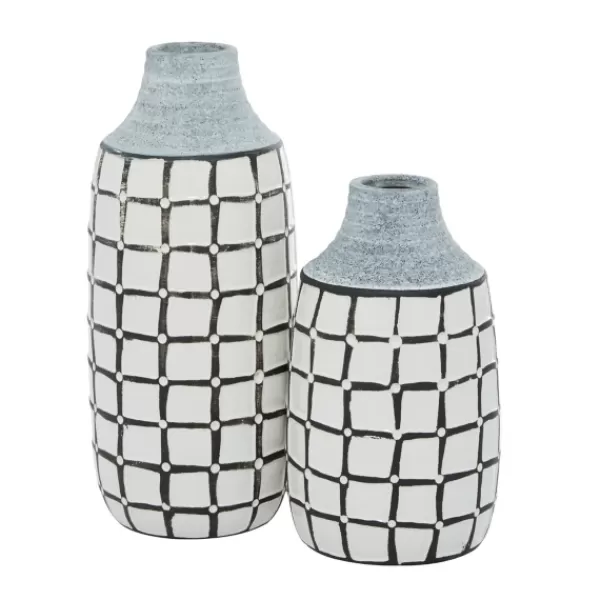 Vases-Kirkland's Home White And Black Line Ceramic Vases, Set Of 2 White/Black