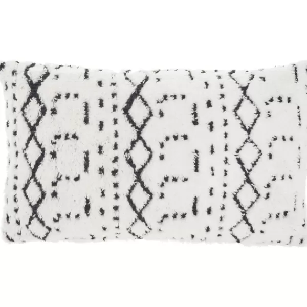 Pillows-Kirkland's Home White And Black Tufted Geo Lumbar Pillow White/Black