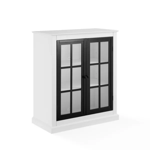 Cabinets & Sideboards-Kirkland's Home White And Black Windowpane Doors Cabinet White/Black