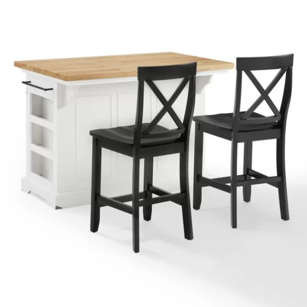 Kitchen Islands & Bar Carts-Kirkland's Home White And Black Wood 3-Pc. Kitchen Island Set