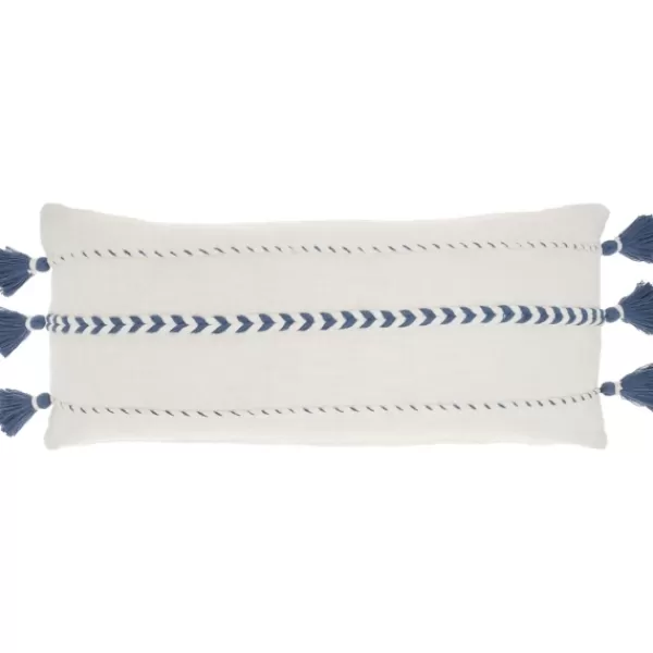 Pillows-Kirkland's Home White And Blue Braided Stripe Lumbar Pillow White/Blue