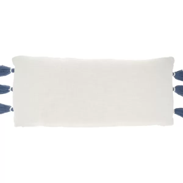 Pillows-Kirkland's Home White And Blue Braided Stripe Lumbar Pillow White/Blue