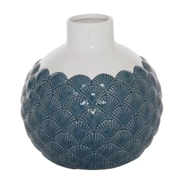 Vases-Kirkland's Home White And Blue Coastal Ceramic Vase, 8 In. White/Blue