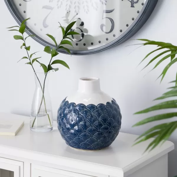 Vases-Kirkland's Home White And Blue Coastal Ceramic Vase, 8 In. White/Blue