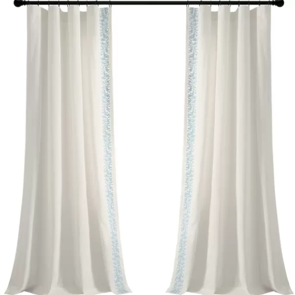 Curtains & Drapes-Kirkland's Home White And Blue Embroidered Curtain Panel, 84 In. White/Blue