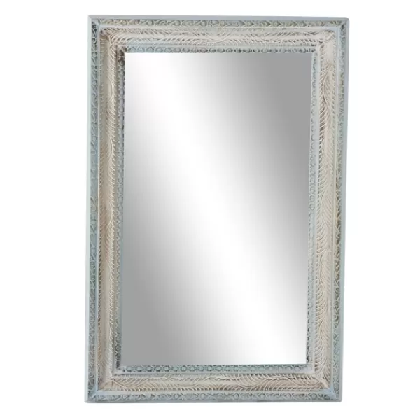 Framed Mirrors-Kirkland's Home White And Blue Wood Frame Mirror, 32X48 In.