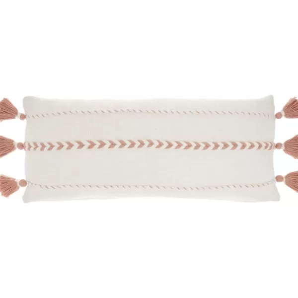 Pillows-Kirkland's Home White And Blush Braided Stripe Lumbar Pillow White/Pink