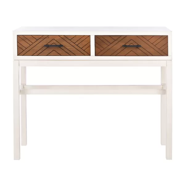 Console Tables-Kirkland's Home White And Brown Herringbone Console Table White/Brown