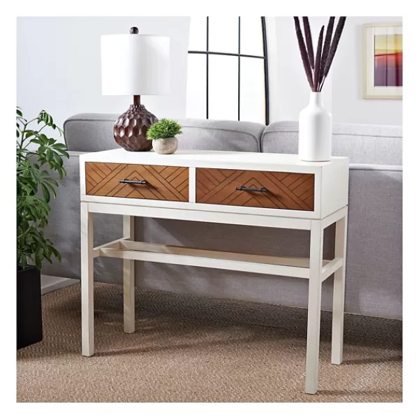 Console Tables-Kirkland's Home White And Brown Herringbone Console Table White/Brown