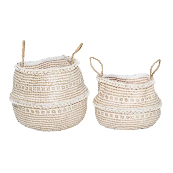 Baskets & Boxes-Kirkland's Home White And Brown Seagrass Woven Baskets, Set Of 2 White/Brown