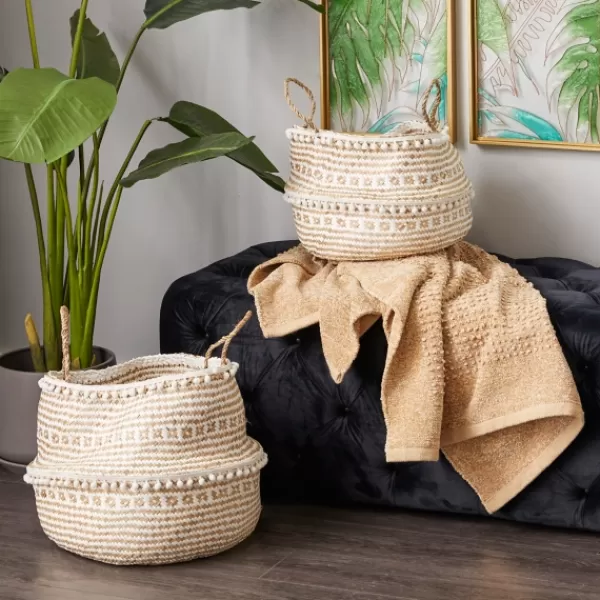 Baskets & Boxes-Kirkland's Home White And Brown Seagrass Woven Baskets, Set Of 2 White/Brown