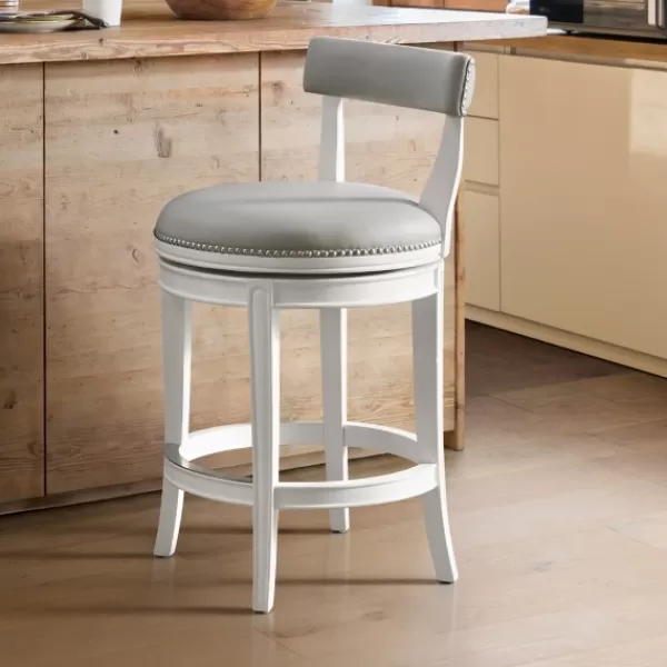 Bar Stools & Counter Height Stools-Kirkland's Home White And Faux Leather Swivel Counter Stool Gray