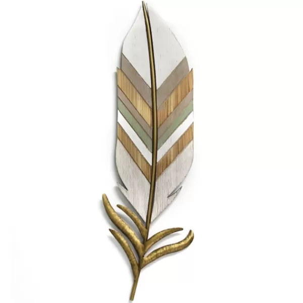 Wall Plaques-Kirkland's Home White And Gold Feather Wall Plaque White/Gold/Blue