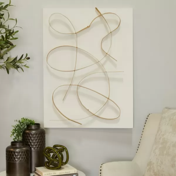 Wall Plaques-Kirkland's Home White And Gold Iron Abstract Wave Plaque White/Gold