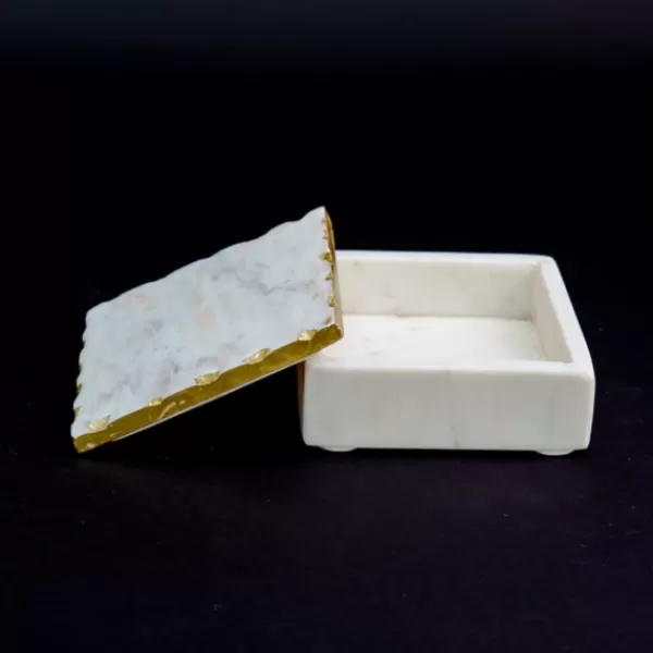 Baskets & Boxes-Kirkland's Home White And Gold Marble Square Vanity Box White/Gold