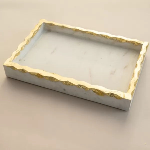 Decorative Trays-Kirkland's Home White And Gold Marble Vanity Tray White/Gold