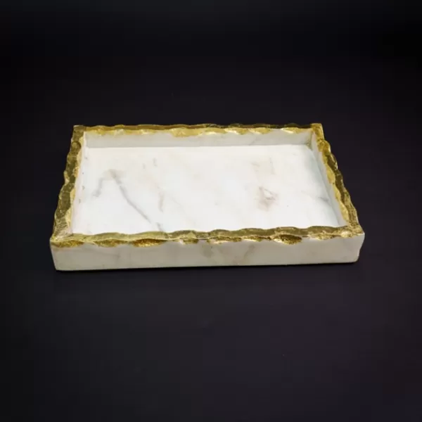 Decorative Trays-Kirkland's Home White And Gold Marble Vanity Tray White/Gold