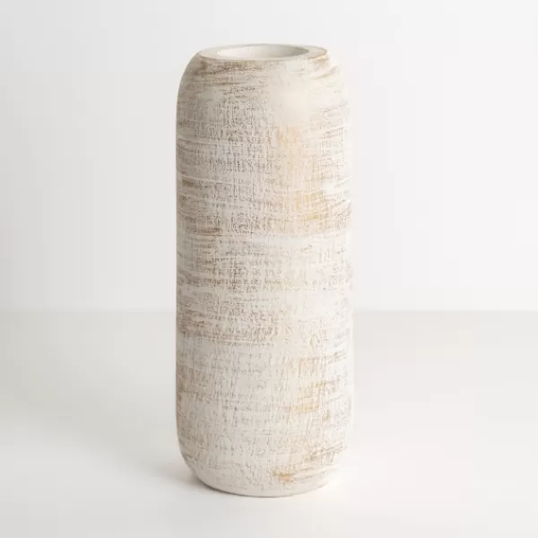 Vases-Kirkland's Home White And Gold Wood Cylinder Vase, 12 In. White/Gold