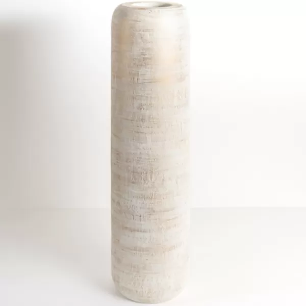 Vases-Kirkland's Home White And Gold Wood Cylinder Vase, 32 In. White/Gold