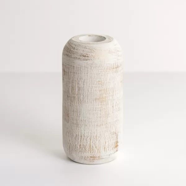 Vases-Kirkland's Home White And Gold Wood Cylinder Vase, 8 In. White/Gold