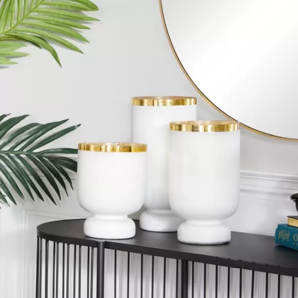 Candle Holders-Kirkland's Home White And Golden Goblet 3-Pc. Candle Holder Set White/Gold