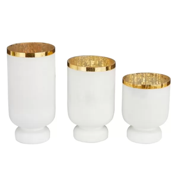 Candle Holders-Kirkland's Home White And Golden Goblet 3-Pc. Candle Holder Set White/Gold